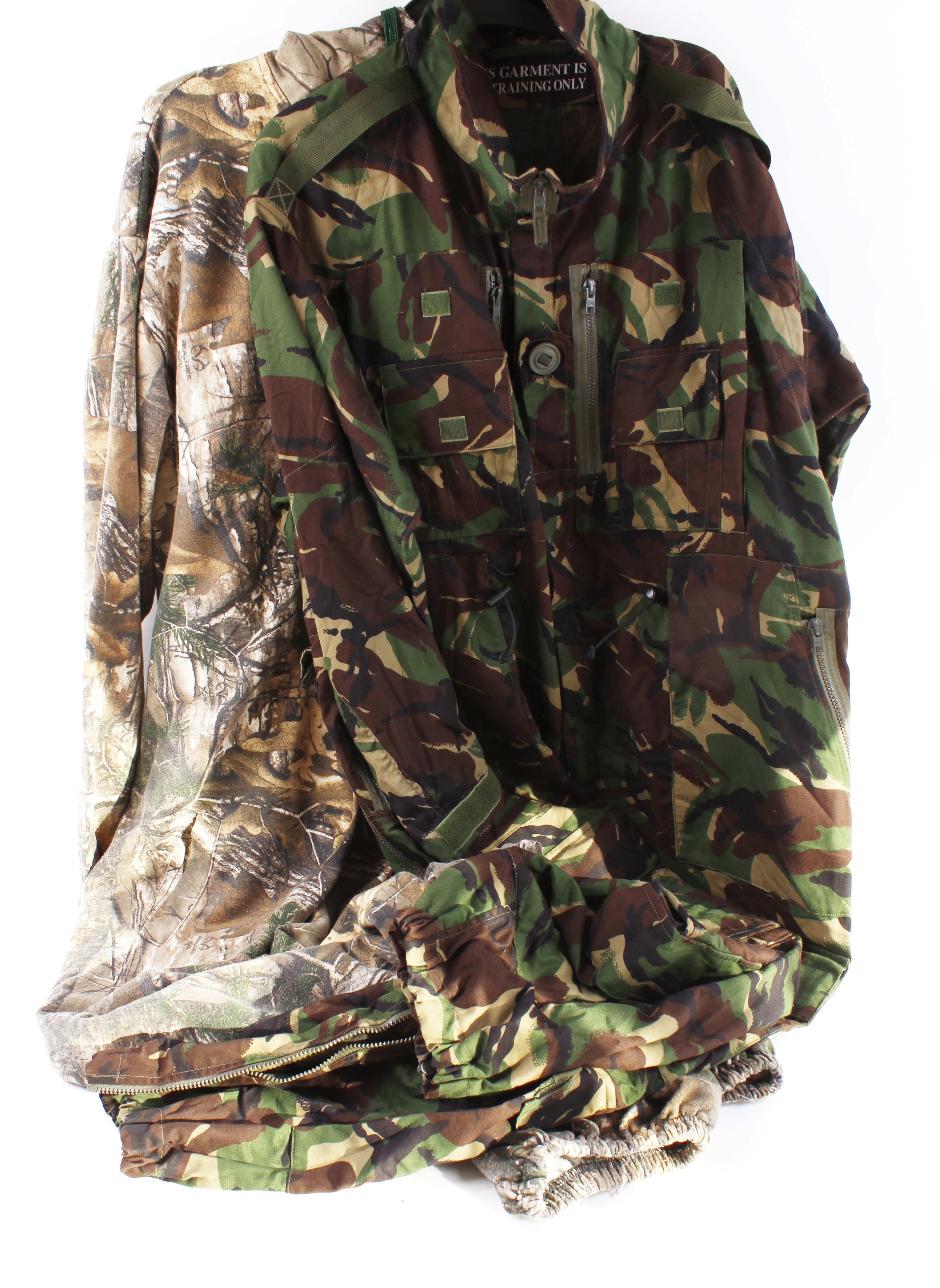 Two camo/oak leaf flight type training suits