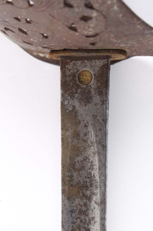 British Geo V Infantry Officer's sword 32½ ins single edged fullered patterned blade, indistinct - Image 2 of 5
