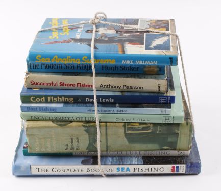 Quantity of fishing volumes including 'Encyclopaedia of Lures'