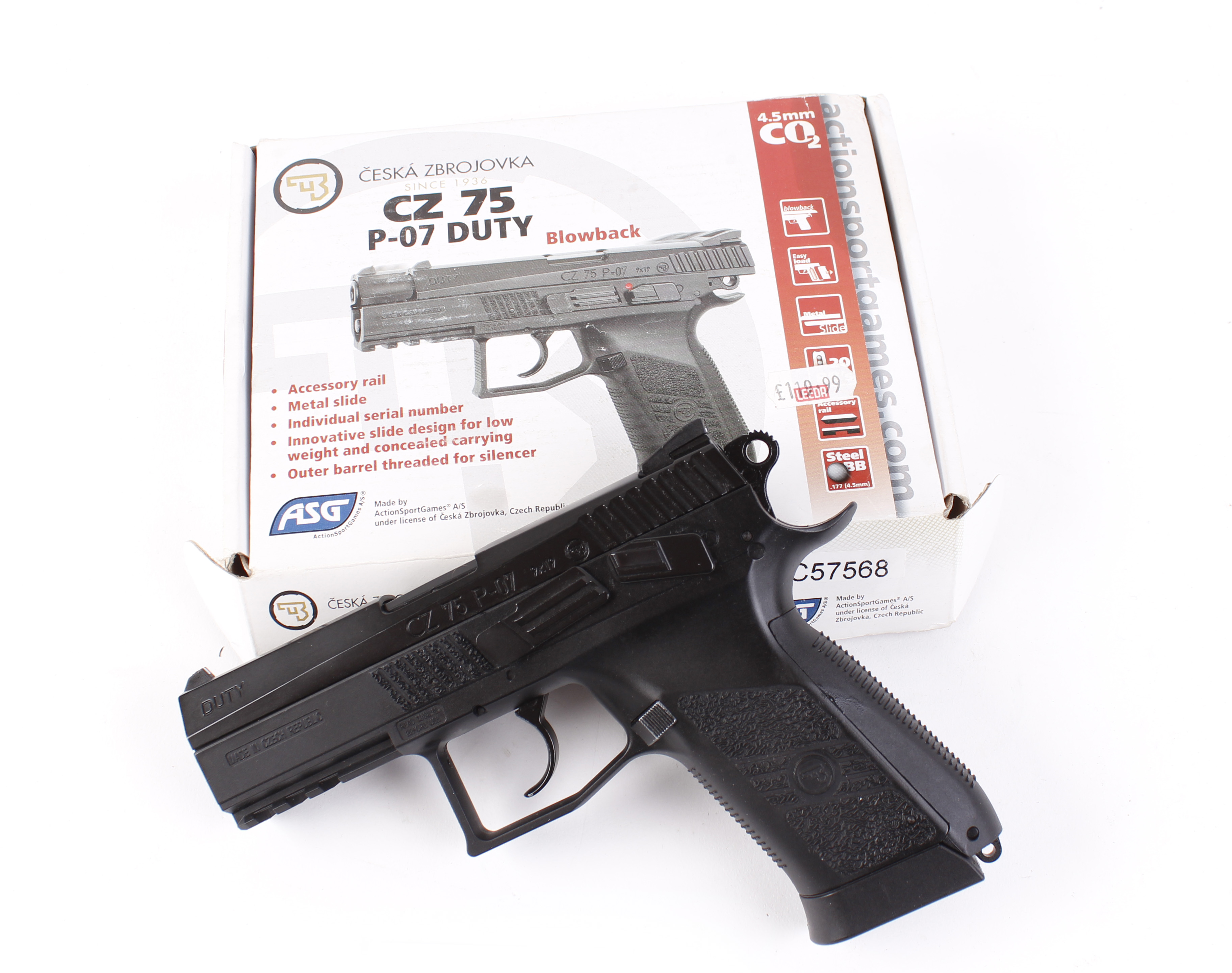 .177 ASG CZ 75 P-07 DUTY Co2 semi automatic air pistol, no.11C5768 Purchasers Note: This Lot