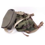 Grey canvas cartridge bag with webbing strap; two game bags, as new