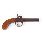 (S58) 50 bore percussion pocket pistol, Belgian, 2 ½ ins octagonal barrel, boxlock action, slab