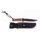 SOG Bowie 2.0 knife with 6¼ ins blade, bound leather grips in black leather sheath with sharpening