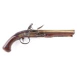 (S58) 14 bore Flintlock holster pistol by Heylin c.1765, with 8 ins three stage brass barrel, the