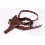 Sam Browne stitched leather belt with frog and revolver holster