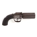 (S58) 50 bore Pepper box percussion pistol by Tatham, 3½ ins six shot fluted barrels inscribed 1