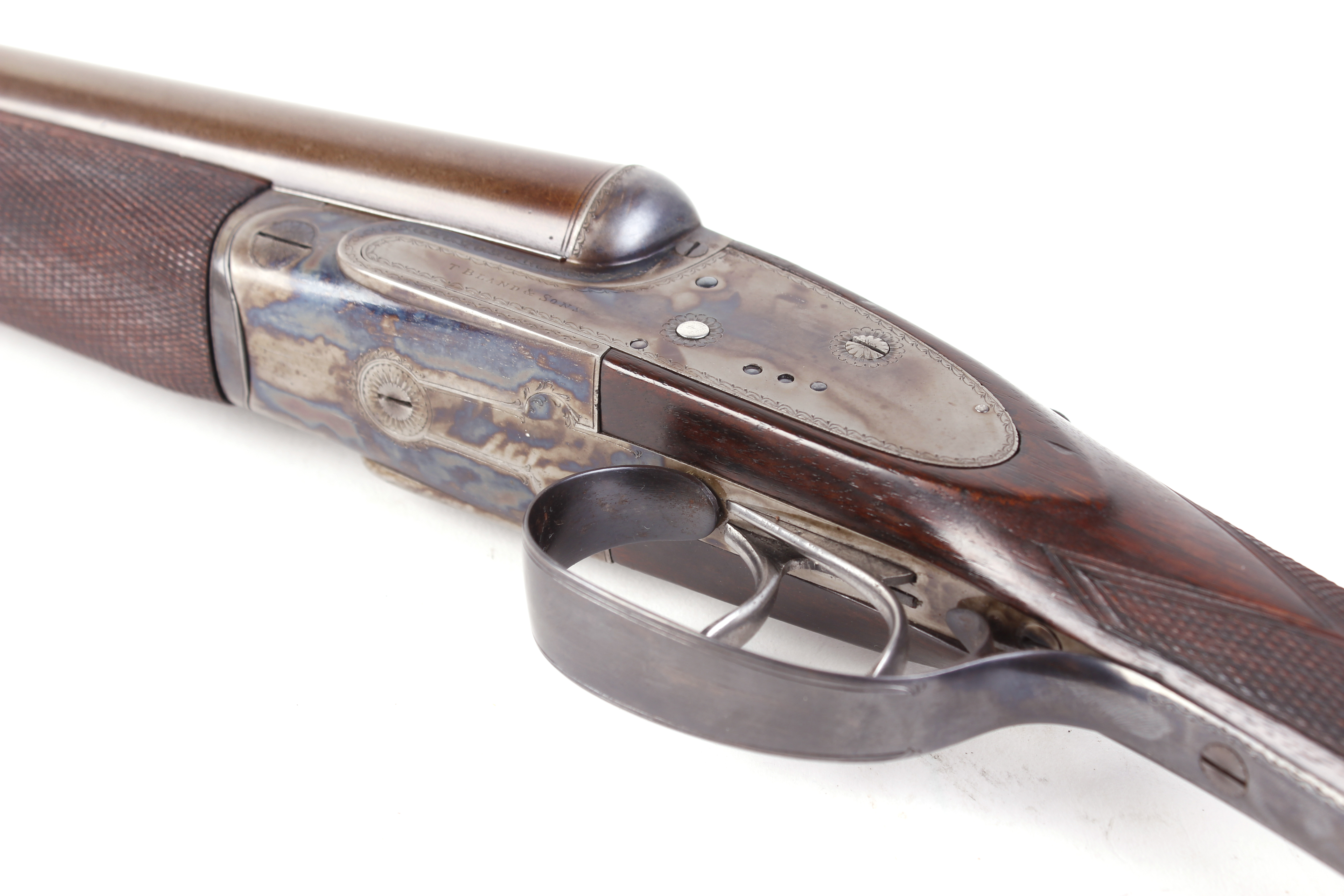 (S2) 12 bore sidelock ejector by Thomas Bland & Sons, 28 ins brown damascus barrels (recent nitro - Image 5 of 7