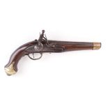 (S58) 20 bore Continental flintlock overcoat pistol, 7½ ins fullstocked barrel, plain steel lock,