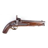 (S58) 20 bore Enfield percussion pistol, 8 ins steel sighted barrel, full stocked, captive ramrod,