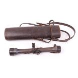 Vintage Zeiss Jena Zielvier scope with mounts and leather covers, in leather case