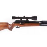 .22 BSA pre charged bolt action multi shot air rifle, fitted silencer, ergonomic stock with recoil