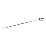 English Court sword, 31 ins tri-formed and tapered blade, steel butterfly hilt, wired grip with