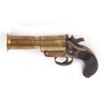 (S1) 1 ins Flare pistol c.1942 stamped CSR SYDNEY MkIII, brass barrel and frame, two piece chequered