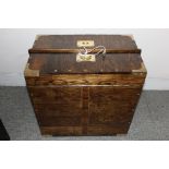 Hospitality drinks cabinet, with glasses in lift out compartment, in dark oak with brass corners,