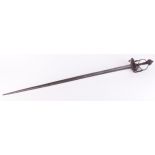 17th Century Cavalry Officer's sword with 34½ ins double edged tapered blade, iron basket hilt