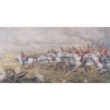 Framed and glazed print 'Battle of Waterloo' by Elizabeth Kitson, signed in pencil and numbered 32/