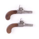 (S58) Pair 50 bore Percussion muff pistols, each with 1½ ins turn off barrels, engraved boxlock