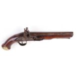(S58) 16 bore Flintlock Light Dragoon pistol, 9 ins full stocked round barrel, steel ramrod, steel