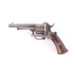 (S58) 7mm Pinfire revolver, Belgian, octagonal sighted barrel, 6 shot cylinder, side gate loading