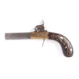 (S58) 54 bore Percussion Lady's muff pistol, 2½ ins fluted turn off barrel, brass boxlock action