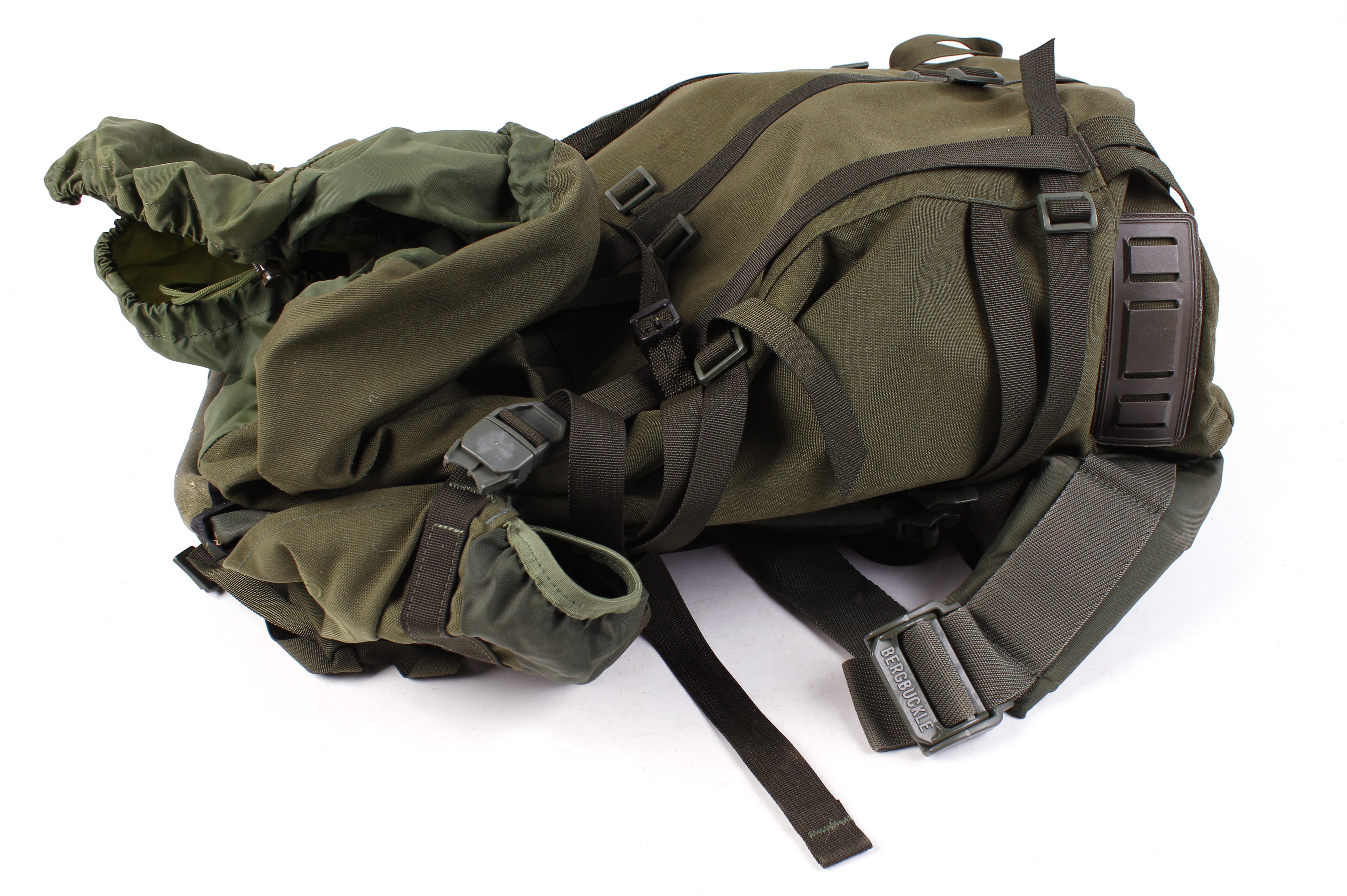 Berghaus Roc 3 army back pack containing quantity various rifle slings, cartridges belts, etc