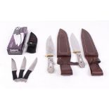 Two new Cudeman sheath knives for completion (bare frames only), together with three Hibben throwing