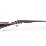 (S2) 12 bore double hammer gun by T Newton, 30 ins brown damascus barrels, Black Powder proof, ½ &