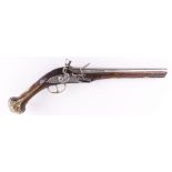 (S58) 20 bore Flintlock holster pistol (possibly Turkish), 11 ins fullstocked steel barrel the