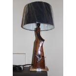 Shotgun butt table lamp with blue shade, h.24 ins
