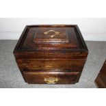 Dark oak gun cleaning box with internal gun rest and tray, brass fittings