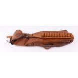 Gunmark tan leather 12 bore cartridge belt; Canvas and leather fleece lined 48 ins gun slip