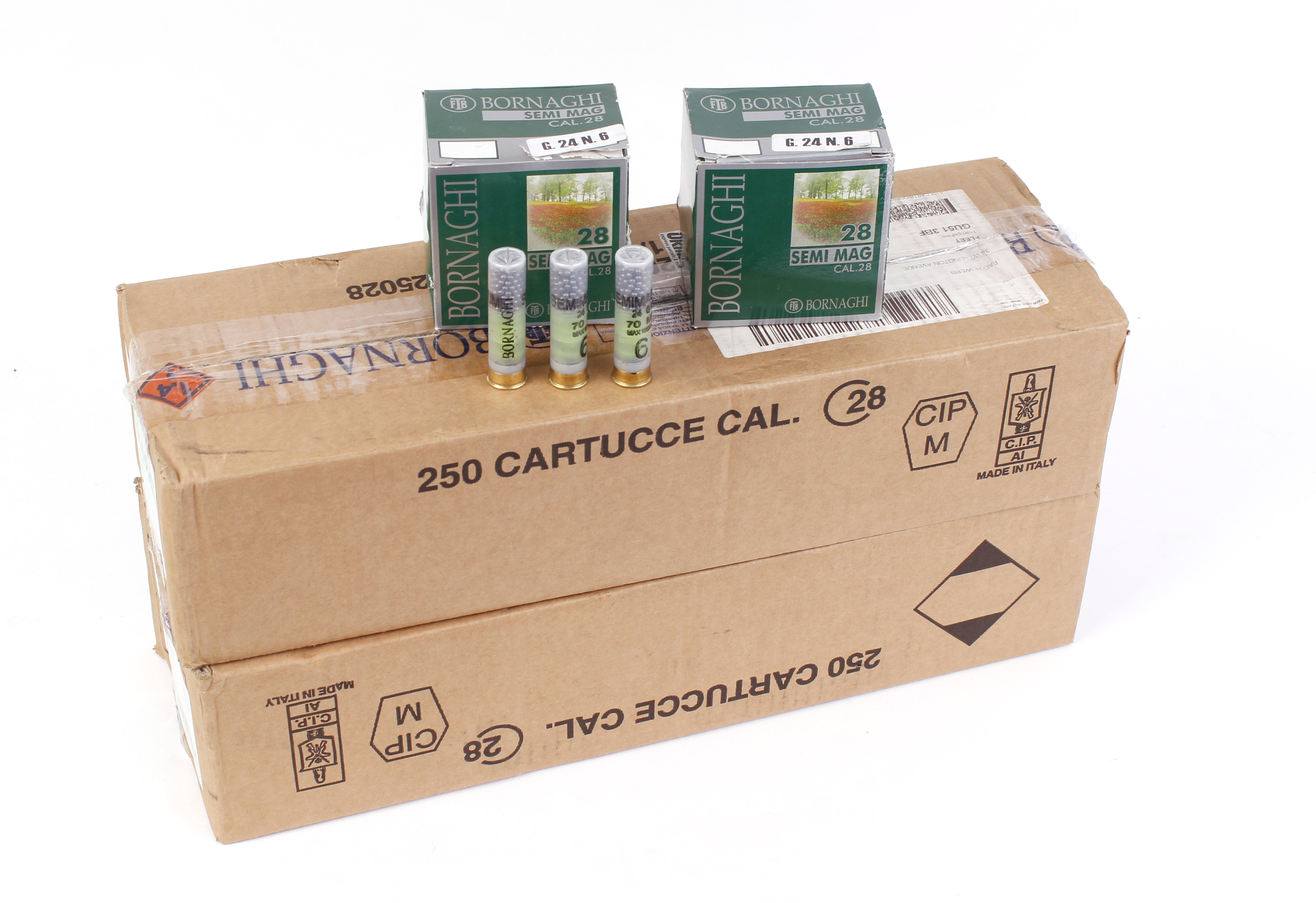 (S2) 375 x 28 bore Bornaghi 24g, No.6 shot 70mm cartridges [Purchasers Please Note: Section 2
