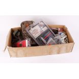 Box containing a quantity of various shooting accessories including: unused rifle cleaning kit,