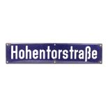 Enamelled blue and white street sign c.1939-45 'Hohentorstraße' (Bremen), believed collected by