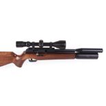 .22 BSA Super 10 bolt action pre charged multi shot air rifle, fitted moderator, mounted 3-9 x 50