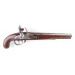 (S58) 14 bore Flintlock cavalry pistol, 14 ins round steel barrel, fullstocked with horn tipped