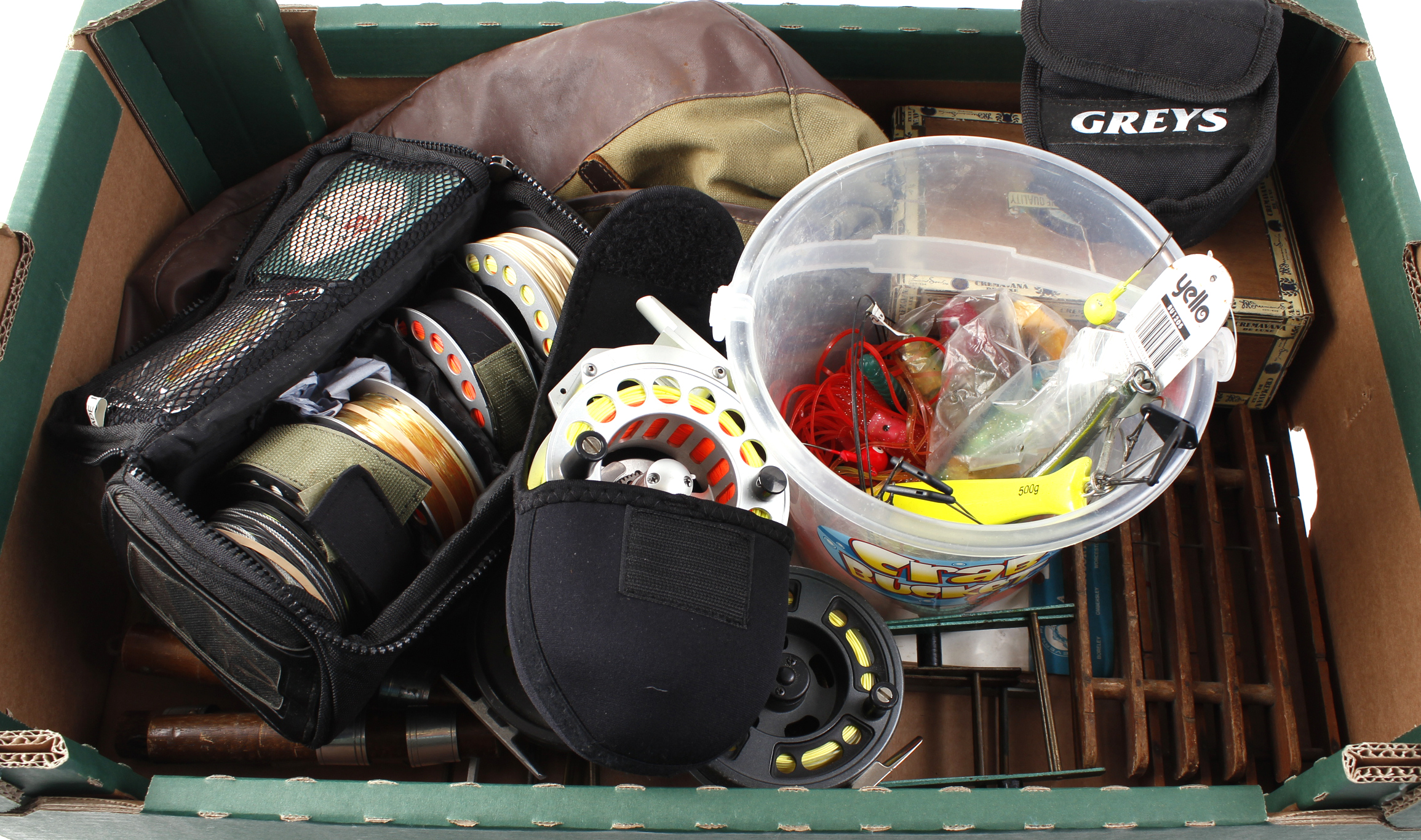 Quantity of fishing gear to include: 3 vintage flyline dryers; 2 line holders; large quantity of