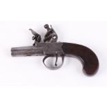 (S58) 50 bore Flintlock pocket pistol with 1¾ ins turn off barrel, stand of arms engraved boxlock