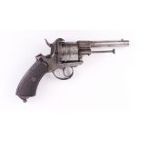 (S58) 11mm Belgian pinfire double action revolver, 4½ ins sighted round barrel, engraved octagonal