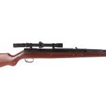 .22 Diana Model 50 underlever air rifle, ramp foresight, mounted 3-7 x 20 scope, nvn, (a/f - crack