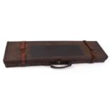 Canvas and leather gun case, blue baize lined interior with wooden rim, fitted for up to 30 ins