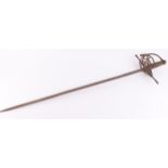 Reproduction 17th Century style rapier, 31 ins double edged blade, swept brass hilt (a/f), wired