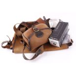 Canvas cartridge bag with leather strap; canvas game bag; Boker travel mug; copy of Shooting