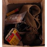Large box of mixed gun parts incl, cloth bag of springs and scope mounts