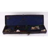 Leather gun case with brass corners for restoration, part fitted interior with max. internal