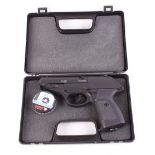 .177 Gamo P-23 CO2 air pistol, open sights, no. 04-4C-030943-01, in hard plastic case with tin of