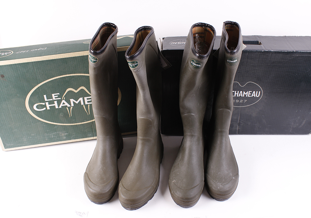 Two boxed pairs of Le Chameau Wellington boots, size 10 ½