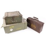 20 x 17 x 8 ins wooden ammunition box; brown wooden ammunition box stamped .303 ball; 13 ½ x 12 x