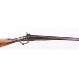 (S58) 12 bore pinfire double sporting gun by Lane (Leamington), 30 ins damascus barrels, engraved