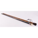 Victorian sword stick with 24½ ins tapered steel tri-formed blade, malacca shaft with silver collar,